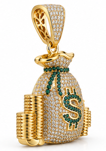 Collar Hip Hop con Colgante de Bolsa de Dinero en Plata 925 Chapada en Oro con Moissanita de Corte Brillante Redondo para Hombres y Mujeres - Product Image 3
