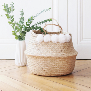 Hot Selling Eco-Friendly Folding 2018 Pom Pom Seagrass Storage <b>Basket</b> for Clothing Belly Design From Vietnam - Product Image 6