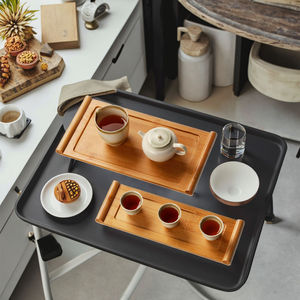 Wooden Rectangle Serving Trays Set of 2 <b>With</b> Handle Minimalist Design for <b>Table</b> Drink Food <b>Storage</b> - Product Image 2