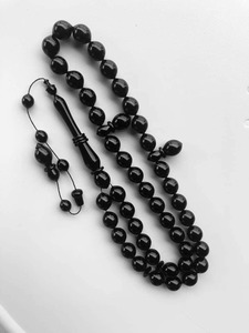 Collier de prière islamique Tasbih en perles rondes de pierre noire avec pompon pour Ramadan Eid JAMEEL & SONS INTERNATIONAL JSI-220 - Product Image 1