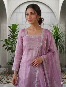 New Designer Party Wear Look Stylish Plazzo Suit Fendy Silk Material with Work <b>lace</b> Border and <b>Elastic</b> in - Product Image 2