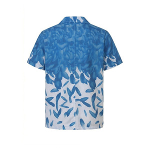 Camisa de Manga Corta con Estampado Floral Azul y Blanco para Hombre, Cuello Clásico, Estilo Casual de Verano, 100% Algodón Tejido Transpirable - Product Image 5