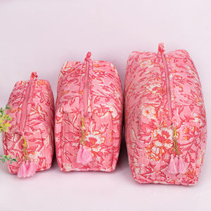 Sac de maquillage multifonctionnel à imprimé floral en coton, écologique, lavable, grande capacité, organiseur de cosmétiques de voyage - Product Image 1