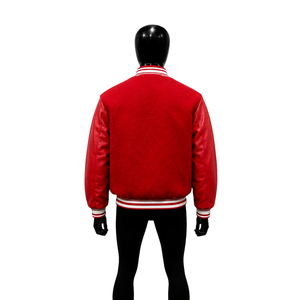 NEW QUALITY Men's <b>Red</b> 100% <b>Wool</b> Breathable Eco-Friendly Varsity Jacket Sleeve Solid Color Turn-down Collar Casual Winter - Product Image 2