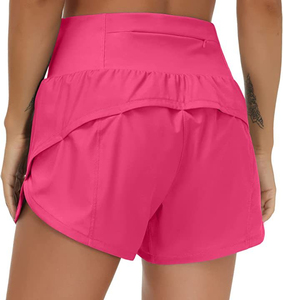 Shorts Deportivos de Cintura Alta Color Rosa para Mujer, de Secado Rápido, con Bolsillos, Ajuste Deportivo, Cintura Elástica, Tejido de Punto - Product Image 1