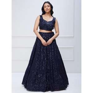 Belle bleu marine paillettes Georgette fiançailles porter Lehenga Choli - Product Image 6