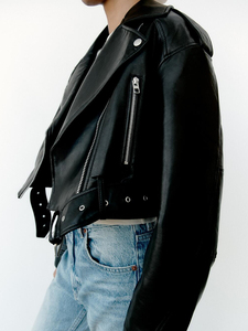 Chaqueta de Moto Unisex GURUNA-Z-INDUSTRY de Cuero PU Negro, Corte Ajustado, Cierre de Cremallera, Cuello Camisero, Manga Regular, Estilo Otoñal - Product Image 5