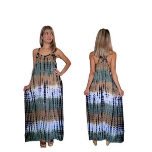 Boho Chic Tie Dye Rayon Maxi Dress with <b>Spaghetti</b> <b>Strap</b> Neck Sleeveless Flowy Summer Beachwear for Women - Product Image 1