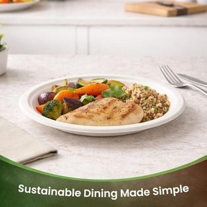 Assiettes jetables en bagasse Eco Aaroyaa de 6 pouces avec couvercles - Assiettes alimentaires biodégradables et écologiques - Product Image 6