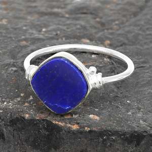 925 Sterling Silver <b>Teenager</b> <b>Gift</b> Classy Cushion Cut Lapis Lazuli Gemstone Ring Natural Bezel Setting Handmade Bohemian Ring - Product Image 6