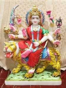 Estatua de mármol blanco para adoración, diosa india, Maa Durga, sentado sobre León, la mejor calidad, hecha a mano - Product Image 6