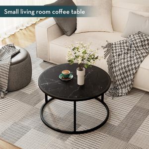 Mesa de Centro Negra de Diseño Moderno y Calidad Superior con Estructura Metálica y Acabado Redondo en Mármol para Sala de Estar, Dormitorio u Oficina - Product Image 2