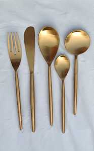 Luxury Minimalist Gold Plated Stainless Steel Flatware Set <b>Mirror</b> Polish Black Handle Dishwasher Safe Dinner Spoon Fork Knife - Product Image 5