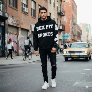 REX FIT SPORTS Men Vintage Washed Sun Faded Oversized Heavyweight Cotton Zip Hoodie with Rhinestone OEM - Product Image 2
