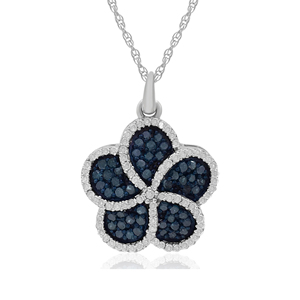 JEWELSPAARK Collar con Colgante de Diamante Natural Blanco y Azul en Forma de Corazón de 0.81 Cttw para Mujer, Chapado en Rodio, Plata de Ley 925 - Product Image 1