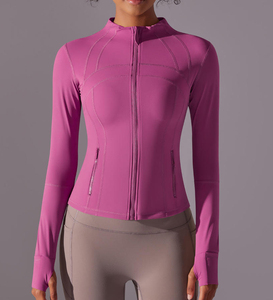 Women's Zippered Fitness Sports <b>Jacket</b> Pockets With Thumb Holes Quick Dry Gym Top <b>Yoga</b> Breathable Seamless Long Sleeve Shirt - Product Image 2