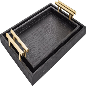 <b>Black</b> Crocodile Leather with Gold Polished Metal Handles - Product Image 2