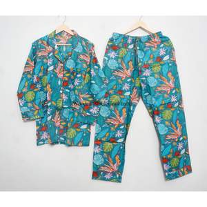 Ensemble de pyjama pour femmes à imprimé floral, vêtements de nuit en coton, pantalon de pyjama pour femmes, chemises à manches longues, pyjama assorti - Product Image 1