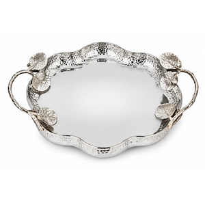 Hand-Hammered Stainless Steel Serving <b>Tray</b> with Gold Knot Handles <b>Round</b> Silver Decorative Platter for Events & Fine Dining - Product Image 5