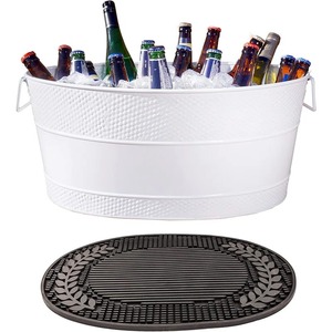 Round Metal Ice <b>Bucket</b> <b>with</b> <b>Lid</b> and Ice Scoop Beverage Cooler Tub <b>with</b> Side Handles - Product Image 2