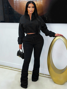 Conjunto de chándal de forro polar para mujer, sudadera corta con media cremallera y pantalones jogger, conjunto de 2 piezas, ropa deportiva informal, traje de descanso, atuendo de invierno - Product Image 6