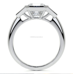 Three Stone Bezel <b>Set</b> Asscher Cut Hip Hop Cluster Engagement <b>Ring</b> Rhodium Plated 925 Sterling Silver Jewelry <b>Womens</b> - Product Image 3