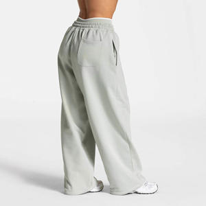 Pantalones de chándal de algodón de forro polar de pierna ancha para mujer, estilo jogger oversize con ribete, ropa casual para yoga y entrenamiento, venta al por mayor OEM ODM - Product Image 5