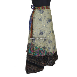 Silk Sari Long Panel <b>Skirt</b> Women Wear Vintage Silk Sari Long Length <b>Wrap</b> <b>Around</b> <b>Skirt</b> 2 Layer Reversible Saree Bohemian Magic - Product Image 6