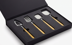 Ensemble de couverts en argent à manche jaune contemporain Design créatif couverts fourchette couteau cuillère élégant moderne vaisselle à manger - Product Image 6