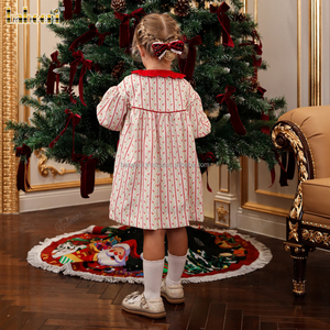 Vestido de Navidad de pana para niñas al por mayor, con bolsillo de Papá Noel, ODM OEM, fruncido, 100% algodón, ecológico, corte A para niños - Product Image 4