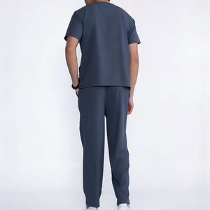 Ensemble de blouses et pantalons de travail pour hommes, bleu foncé, en coton et polyester tissé, uniforme d'hôpital avec porte-badge et cordon de serrage à la taille, qualité supérieure - Product Image 1