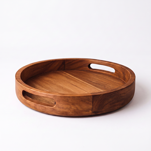 Handmade Round Wooden <b>Serving</b> <b>Tray</b> with Handles Polished Wood <b>Serving</b> Plate for Home Restaurant <b>Party</b> - Product Image 1