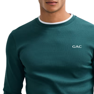 <b>Men's</b> Green <b>Crew</b> <b>Neck</b> Pullover Knitted Long Sleeve Solid Autumn Casual <b>Sweater</b> GAC Logo Front 100% Organic Cotton Eco-Friendly - Product Image 3
