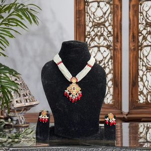 Ensemble de colliers pour femmes, technique d'incrustation sur base de laiton, couleur rose, bijoux ethniques indiens, qualité export. - Product Image 2