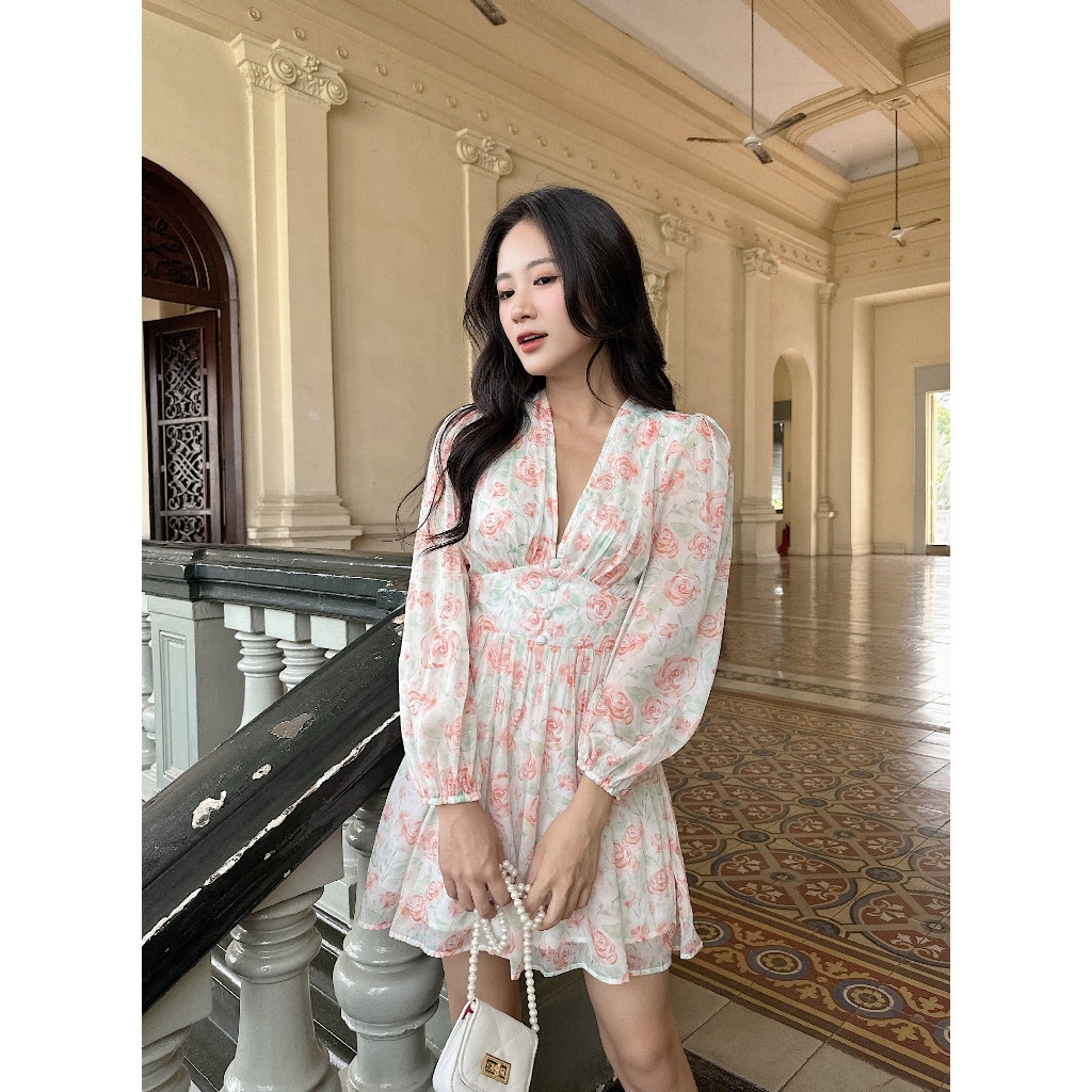 floral print flared sleeve pleated chiffon dress Pink Floral Print Flared Sleeve Pleated Chiffon Dress Jovani 23324 Floral  Print Low V Neck Maxi