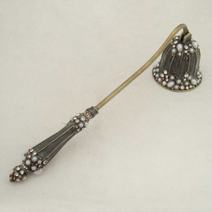 Vintage Antique Brass Dark <b>Grey</b> Silver White Zinc Alloy <b>Candle</b> Snuffer With Hand Epoxy and Rhinestones - Product Image 2