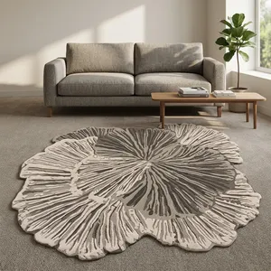 Tapis HILTEX moderne rectangulaire de style farmhouse, en laine tuftée à la main, écologique, avec envers antidérapant en latex, motif floral vert et blanc, taille moyenne - Product Image 3