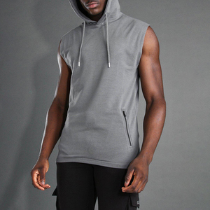 Camiseta sin mangas con capucha para hombre, color gris sólido, tejido French Terry, informal, transpirable, corte regular, para verano. - Product Image 4