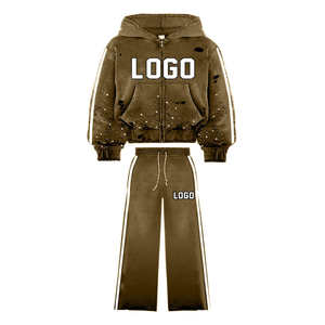 Conjunto Deportivo Azul con Capucha y Logotipo de Pedrería, Sudadera con Cierre Completo y Pantalones Deportivos, Estilo Deportivo Unisex para Otoño - Product Image 4