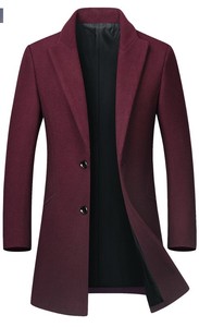 Manteau long en laine mélangée pour femme, rouge bordeaux, à revers cranté, simple boutonnage, épais et chaud pour l'hiver - Product Image 3
