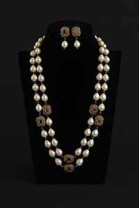 Women's Antique Gold Plated Brass Pearl Kundan <b>Necklace</b> Set | Layered Pearl Jewelry <b>Ruby</b> Stone Accents Indian Wedding <b>Necklace</b> - Product Image 2
