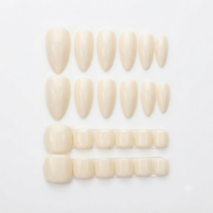 Medio Almendra Uñas Acrílico Clásico Blanco Puro y Blanco Cremoso Diseño Minimalista Pre-diseñado Crema Esmalte para Uñas - Product Image 1