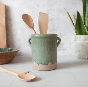 Dual Handle Ceramic <b>Utensil</b> <b>Holder</b> Gradient Glaze Finish Thick Wall Stability Heat Resistant Modern <b>Kitchen</b> Counter Organizer - Product Image 5