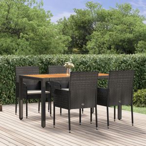 Set da pranzo da 5 pezzi in Poly Rattan nero con cuscini mobili da esterno - Product Image 1