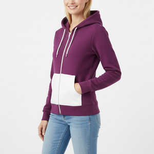 Sudadera con capucha y cremallera para mujer, 100% algodón, OEM/ODM, de corte holgado y peso pesado, con estampado personalizado frontal, estilo streetwear de invierno para mujer. - Product Image 2