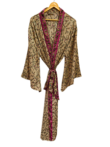 Robe longue kimono en soie Bridel, patchwork, pour couvrir le bikini, vêtement de nuit, kimono en sari indien vintage recyclé fait main - Product Image 5