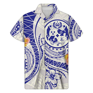Men's Short Sleeve Hawaiian <b>Shirt</b> Tonga Coat Arms Front Logo Casual Loose Fit Breathable 100% Cotton - Product Image 4