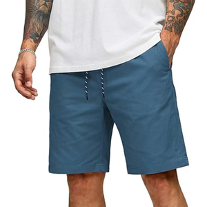 Shorts décontractés pour homme en coton, cordon de serrage, 9 pouces, style chino, taille élastique extensible, été, plage, golf - Product Image 1