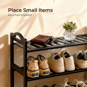4-Tier Bamboo Shoe Rack with 12 Strips 68*25*73cm Black with Stylish and Eco-Friendly Design - Product Image 2