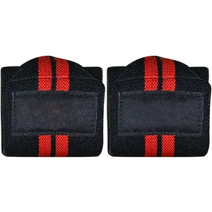 Adjustable Wrist Wraps with <b>Velcro</b> Closure for Gym Weightlifting Unisex Black and Red Nylon Design Moderate Stretch - Product Image 4